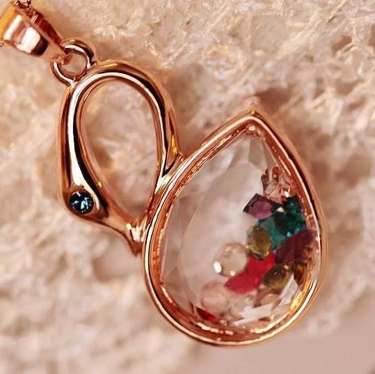 Модные хрустальные цветные Лебеди короткая цепочка ожерелья до ключиц Золотая