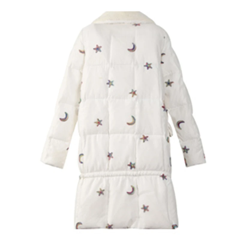Мультфильм Вышивка Теплая Куртка-пуховик белого цвета на утином пуху меховой