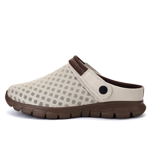 style 1 beige brown Для мужчин Для женщин Летние босоножки из сетчатого материала дышащие мягкие Пляжные сланцы; однотонные Тапочки для ванной, на плоской подошве - Цвет: style 1 beige brown