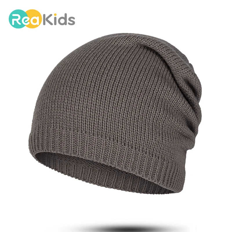 REAKIDS Skullies Beanies, детская зимняя шапка, детская шапка для девочек и мальчиков, вязаные зимние шапочки, шапка для детей, хлопковая однотонная детская шапка