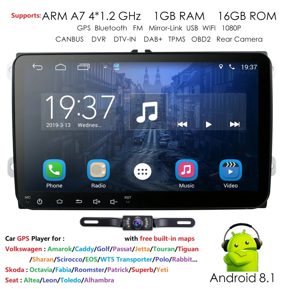 Hizpo Android 8 1 автомобильный мультимедийный плеер 2din радиоприемник gps для Volkswagen PoloT5