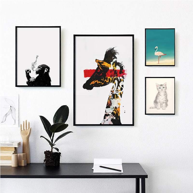 Nordic Giraffe Monkey Painting Abstract Art Canvas Print Poster Cat Deer Wall Picture Nursery Kids Room Decoration | Дом и сад