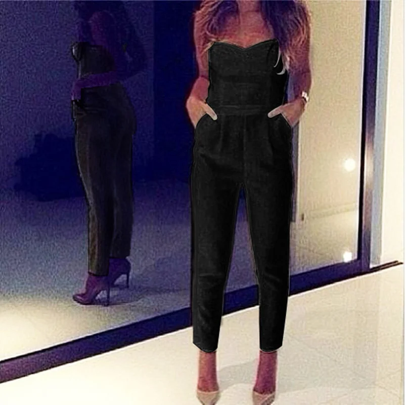

2019 Spring Women Sexy v collar jumpsuit Plus Size White Black Long Pants Ladies Sleeveless Rompers Overall 006