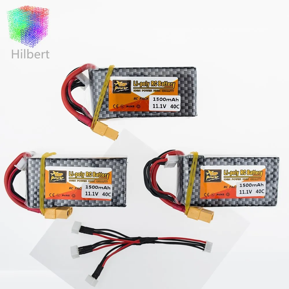 3 шт. zop оригинальный LiPo аккумулятор 11 1 В 1500 мАч 3S 40C MAX 60C XT60 вилка и кабель RC