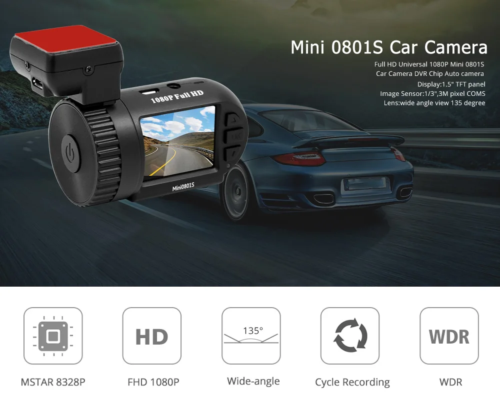 Arpenkin 0801 Upgrade Mini 0801S Car Dash Camera Super Capacitors Video Recorder Dash Cam HD 1080P G-Sensor Motion Detection DVR