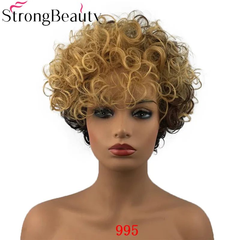 StrongBeauty женский синтетический короткий парик без косточек коричневые волосы кудрявые парики
