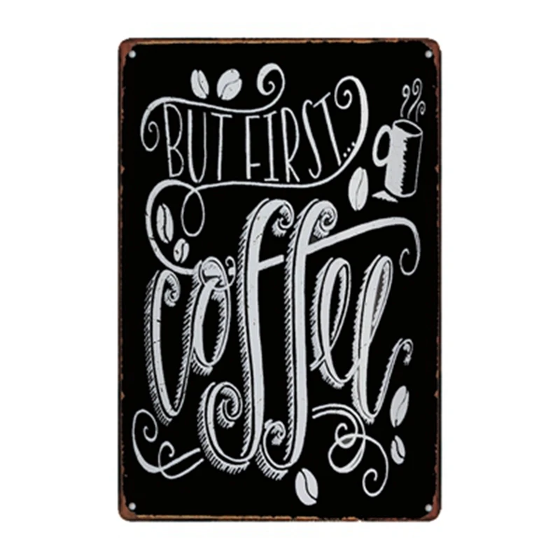 BUT FIRST COFFEE табличка для кафе декоративная металлическая Оловянная винтажная