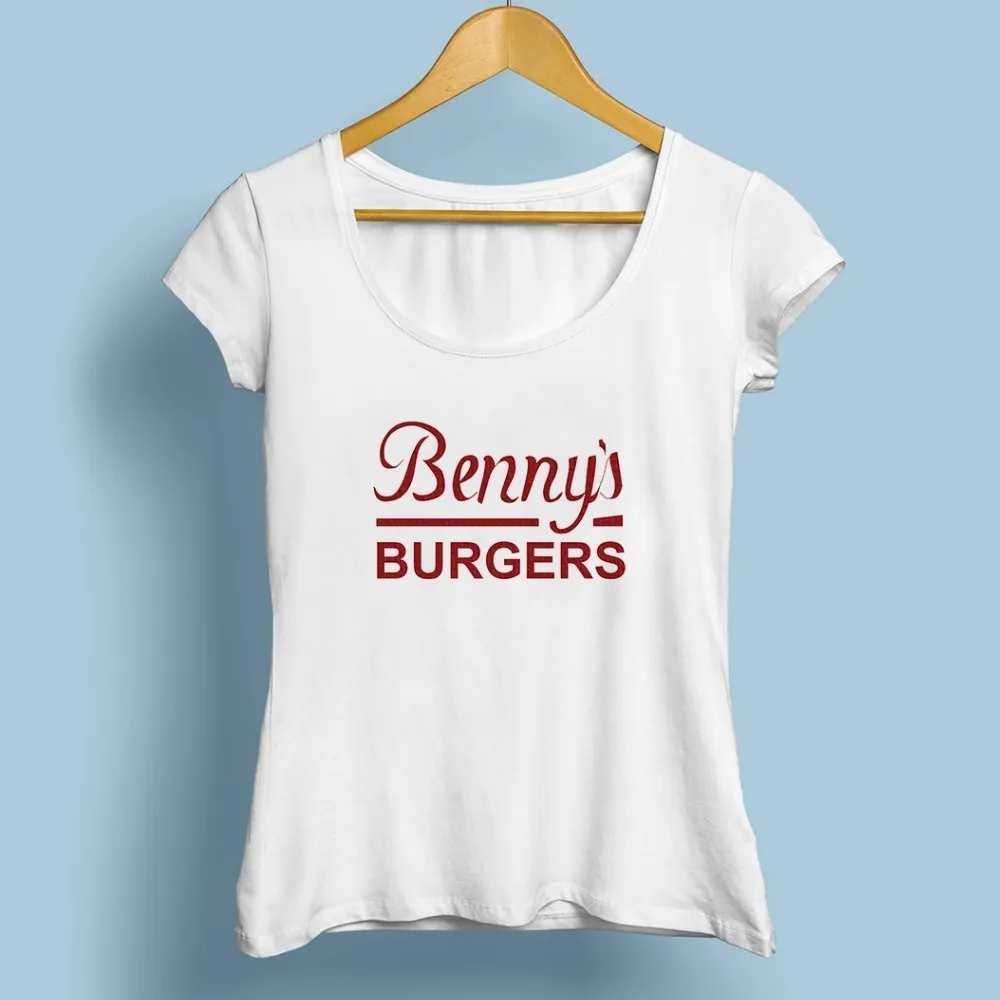 Женская футболка с буквенным принтом BENNYS BURGERS белая Повседневная JOLLYPEACH|Футболки|