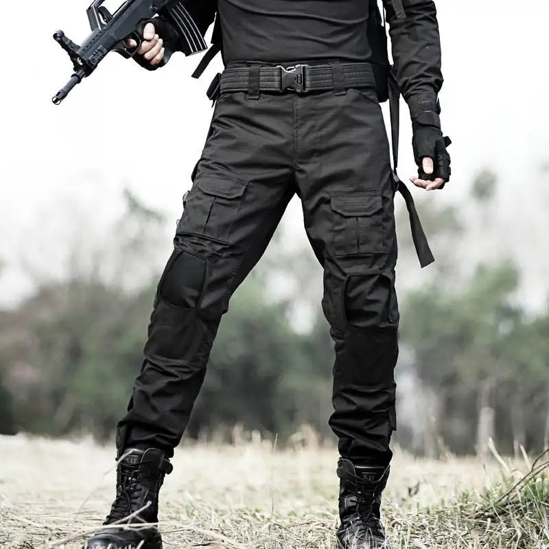 Without kneepads Костюм лягушки, тактические военные штаны, рабочие армейские тренировочные уличные охотничьи боевые мужские свободные повседневные камуфляжные брюки SWAT с несколькими карманами - Цвет: Without kneepads