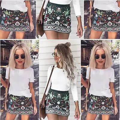 Модная женская летняя юбка с цветочным принтом Повседневная прямая короткая