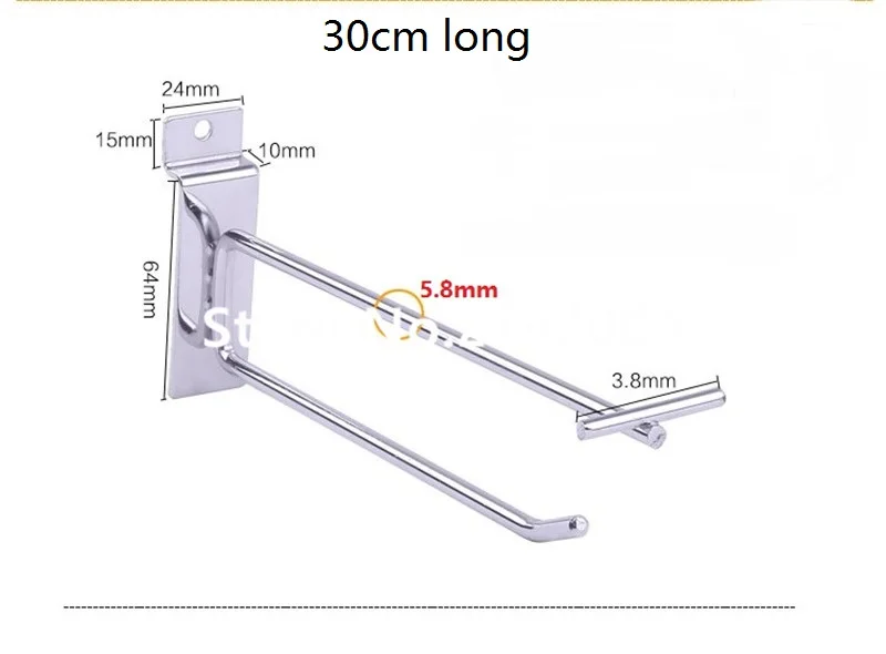 (100 pcs/pack ) 30cm Length 6mm Diameter Metal Display Double Wire Pegboard Hook