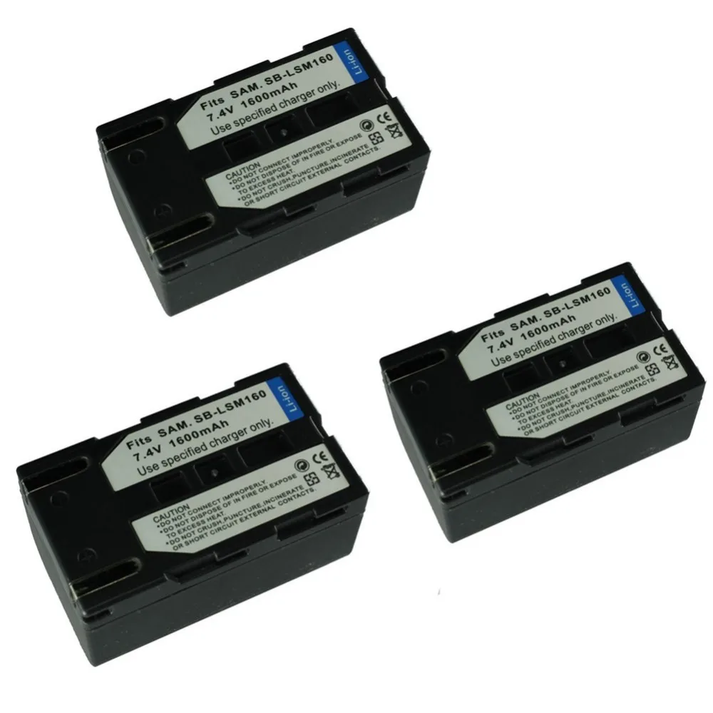 3 pcs 1600 mAh SB-LSM160 SBLSM160 Battery With Single LSM160 Charger for Samsung SC-D351 VP-D351 VP-D352 | Электроника