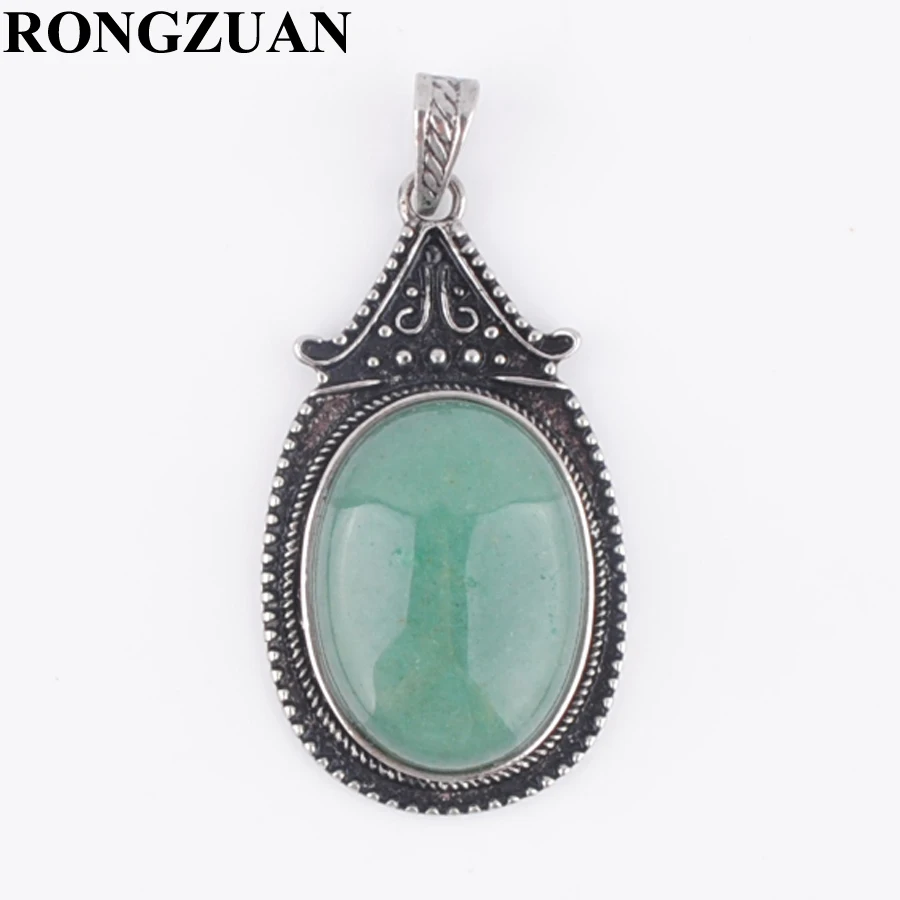 Aventurine RONGZUAN винтажные Подвески Ювелирные изделия натуральный Овальный Камень Амазонит Роза кварца аметисты бусины маятниковая Подвеска для цепочки и ожерелья TBN378 - Окраска металла: Aventurine