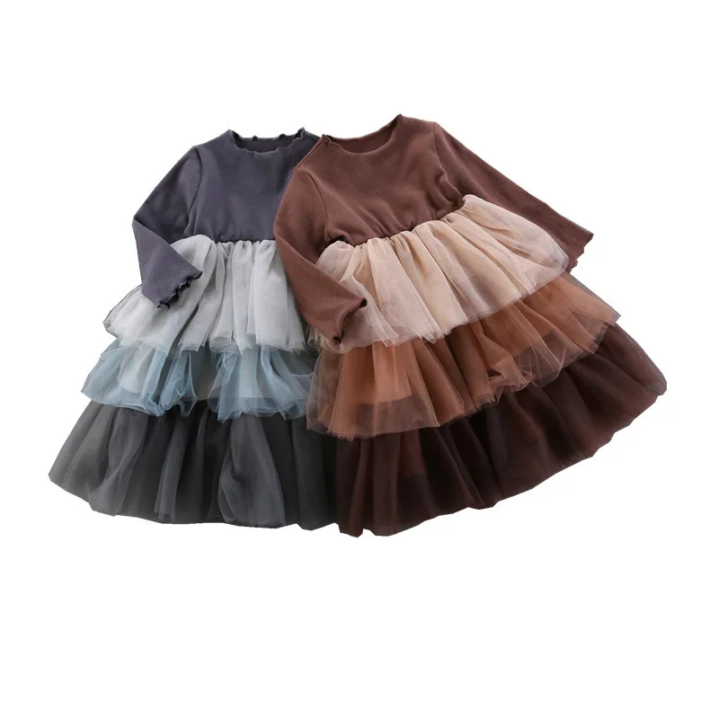 Тюлевое платье с длинными рукавами для девочек одежда маленьких