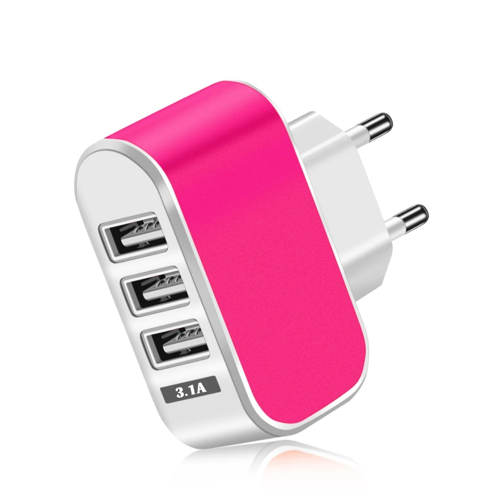 Олаф 3.1A EU зарядное устройство для телефона для iphone 7 8 Plus X 3 порта USB зарядное устройство для Xiaomi Redmi Note 7 для huawei mate 20 pro samsung S9 - Тип штекера: RoseRed