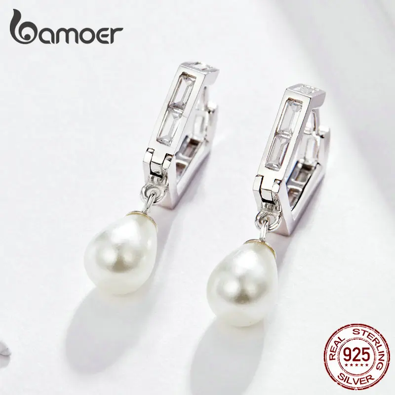 BAMOER серьги из пресноводного жемчуга для женщин элегантные серьги-подвески серебряные 925 ювелирные изделия подарок на день матери BSE083