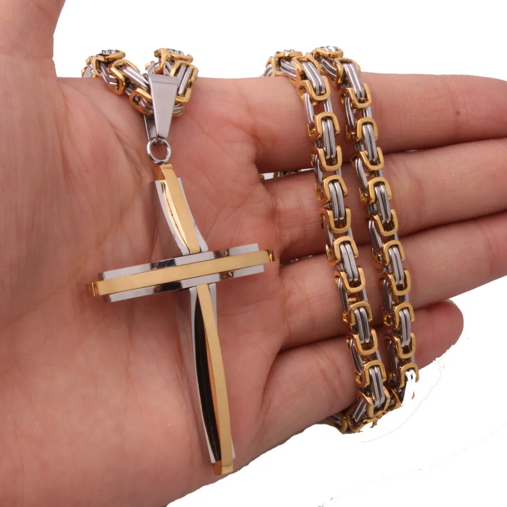 Большая полированная подвеска крест из нержавеющей стали золотого и серебряного