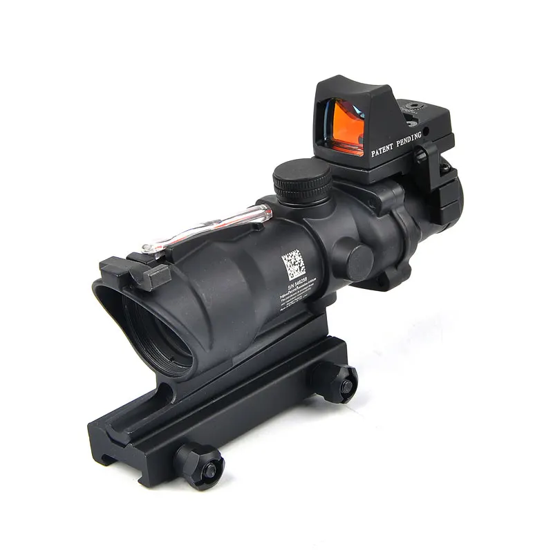 Red w Red Тактический прицел охотничий прицел Оптический Прицел ACOG 4X32 страйкбольные прицелы настоящий зеленый красный волоконный прицел для снайперской винтовки Caza - Цвет: Red w Red