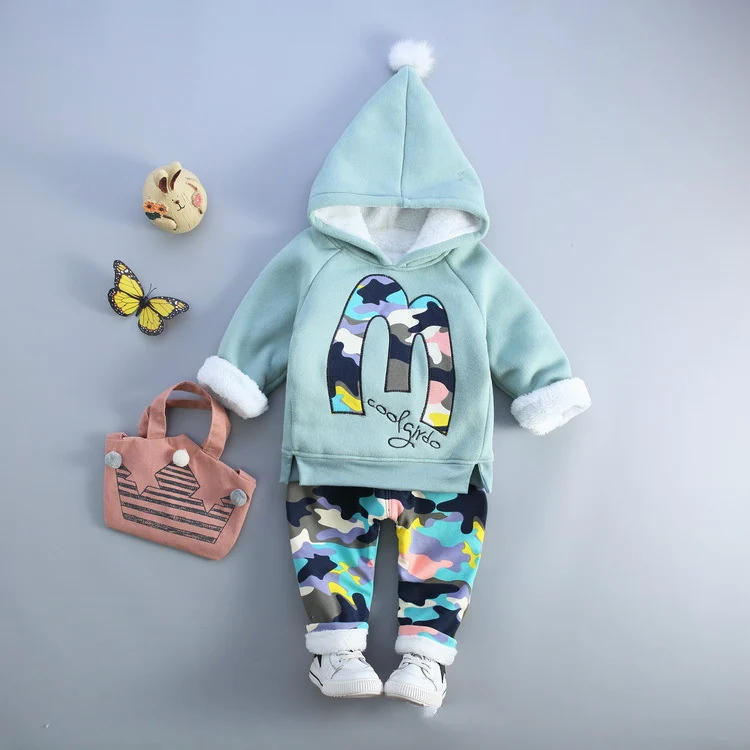 Children Boys Girls Set Winter New Fashion Kids Thickening Warm Hoodies + Pant Two-piece Casual Sport Suits Clothing | Детская одежда и