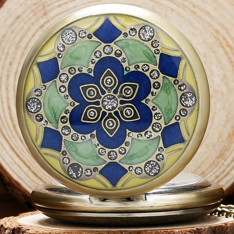 Зеленые нефритовые бронзовые винтажные карманные часы ожерелье кулон цепочка