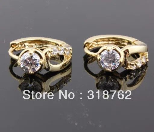 Модные ювелирные серьги женские гвоздики с фианитом желтого золота 18 карат