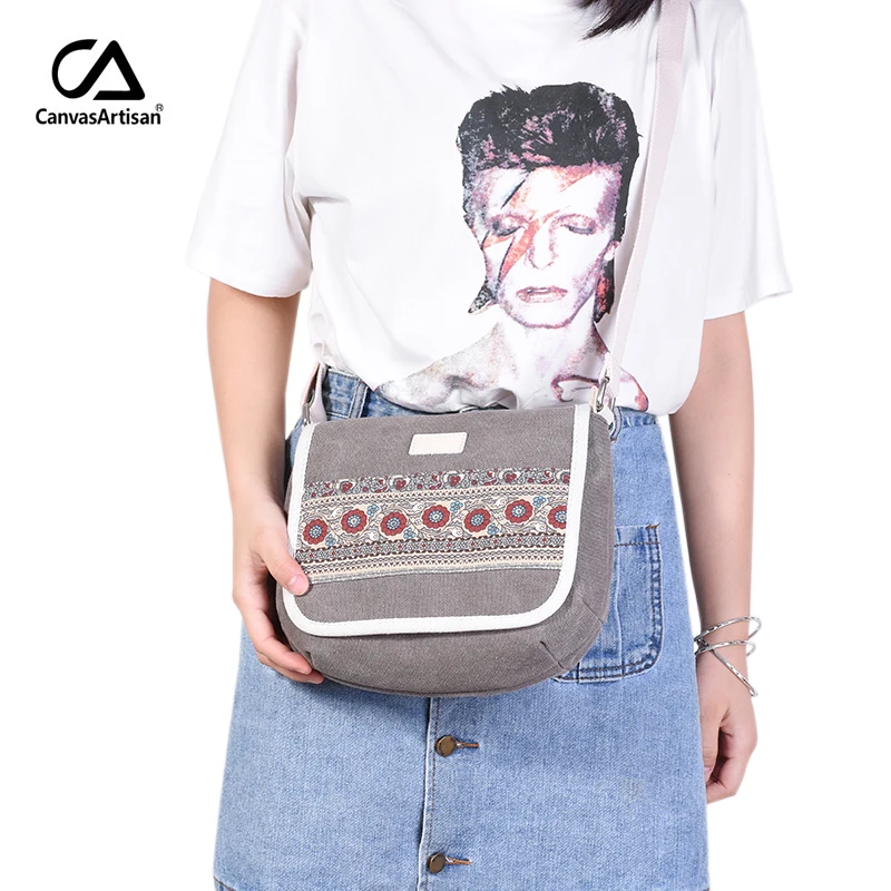 Canvasartisan new women shoulder bag floral casual messenger bag vintage cotton canvas bags female small travel crossbody bag