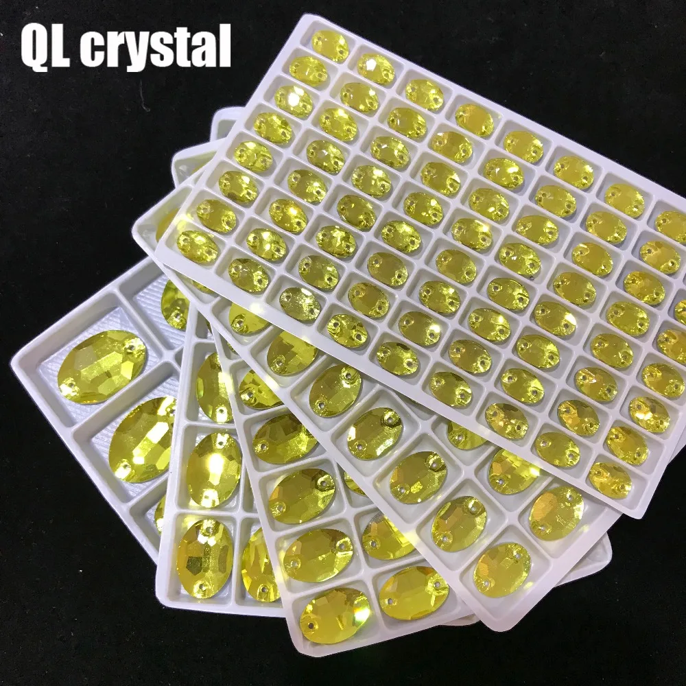 Все Размеры лимонно желтый Овальный пришить с украшением в виде кристаллов