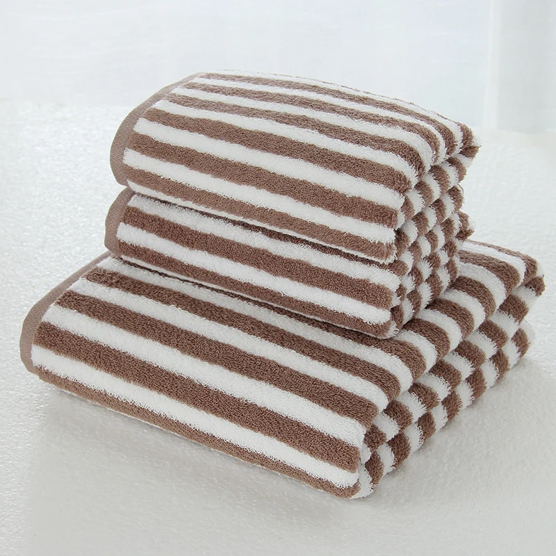 New arrival 3pcs/set Wipe hand Wash face Take bath Towel 100% cotton eco-friendly Simple stripe beach set Series | Дом и сад
