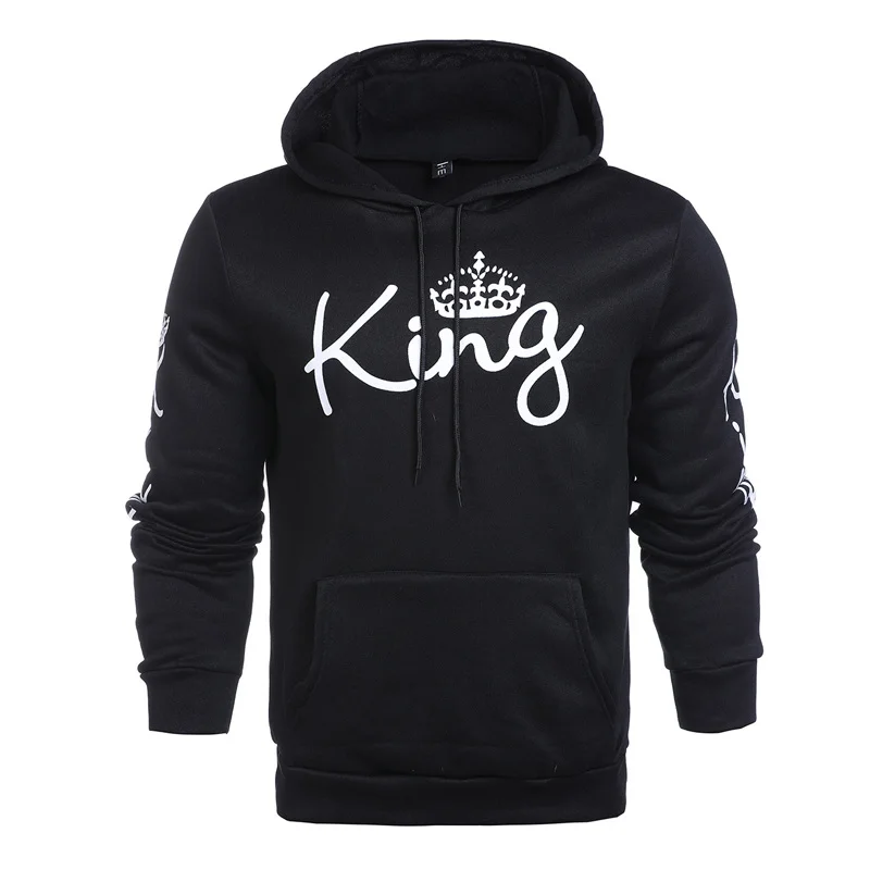 as picture QUEEN KING, с принтом, с капюшоном, с длинным рукавом, для пары, топ, модный, стиль, с надписью, женская футболка, повседневная, с длинным рукавом, рубашка для женщин - Цвет: as picture