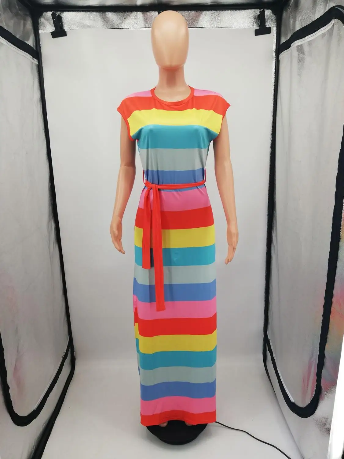 Женские платья летнее Милое сексуальное Повседневное платье в радужную полоску