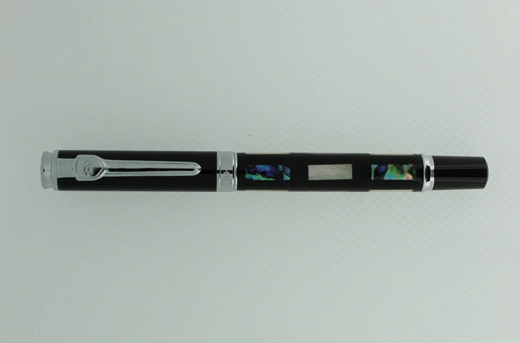 Jinhao 8802 Высококачественная перьевая ручка с резьбой 0,5 мм Роскошная серебристая ручка с зажимом и металлическими чернилами Рождественский подарок