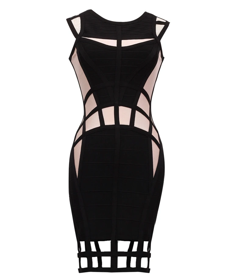 HL New Fashion Sleeveless Black Nude Geometric Bandage Dress Bodycon Homecoming | Женская одежда