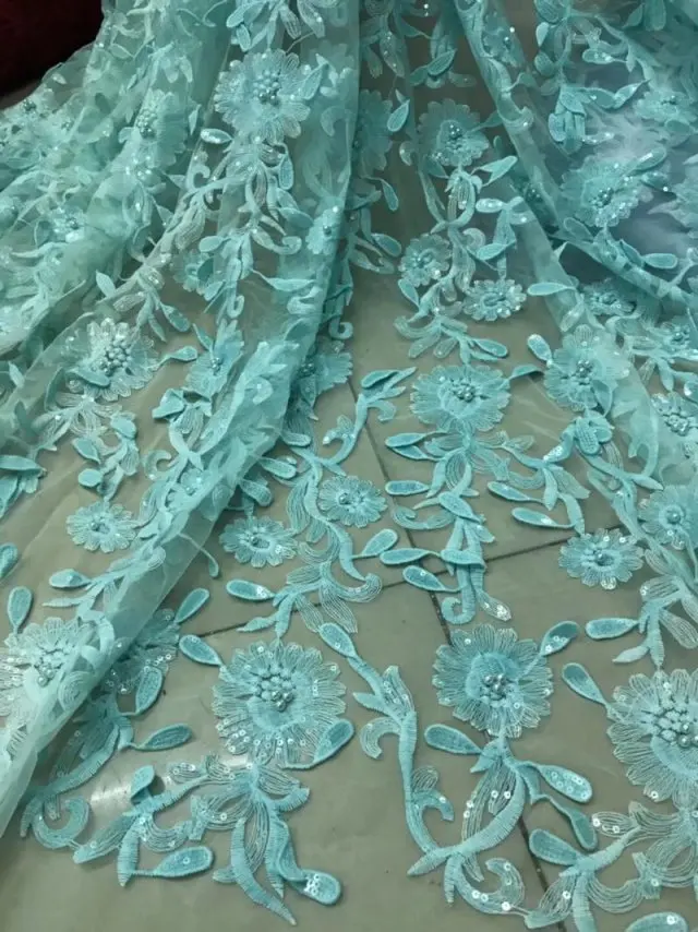 

2018 African sequins tulle lace Hot new for aqua Color guipure african sequence cord lace fabric for Nigerian wedding dresses