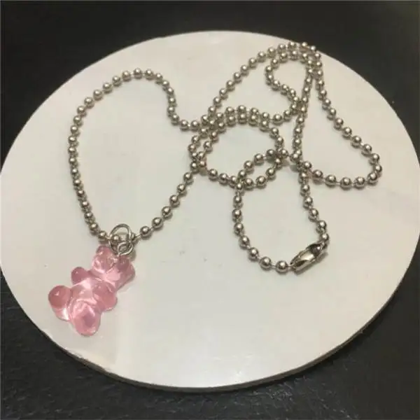 pink necklaces Oso ожерелье ручной работы титановые бусы цепи Смола романтическая креативная новинка милые ожерелья медведь для женщин девочек Подарки di013 - Окраска металла: pink necklaces