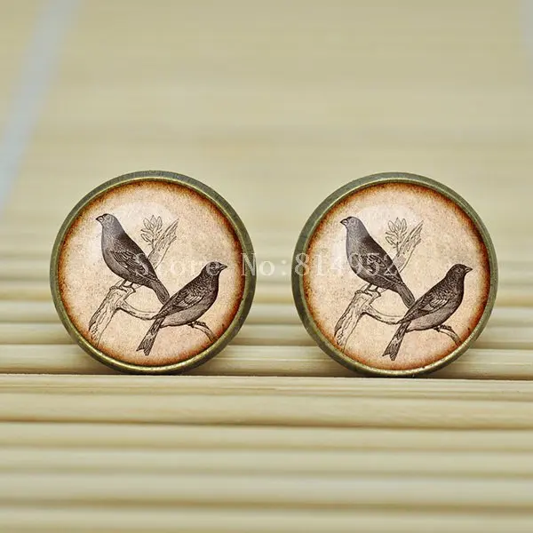 1 пара птиц Серьги античной ephemera ювелирные изделия стекло Кабошон B1409|earring korean|earring