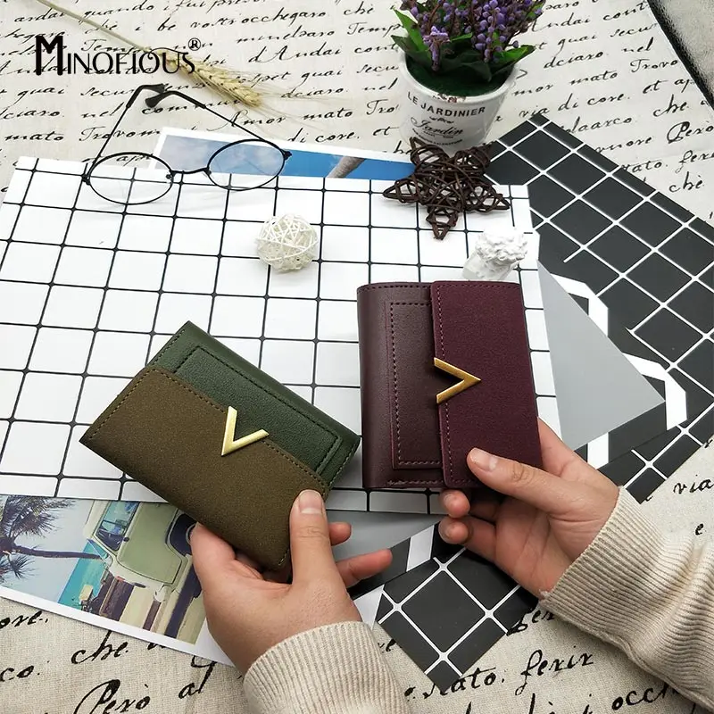 Маленький брендовый женский кошелек MINOFIOUS из матовой кожи, Мини женские кошельки из искусственной кожи, короткий кошелек с надписью, мини-кошелек для кредитных карт