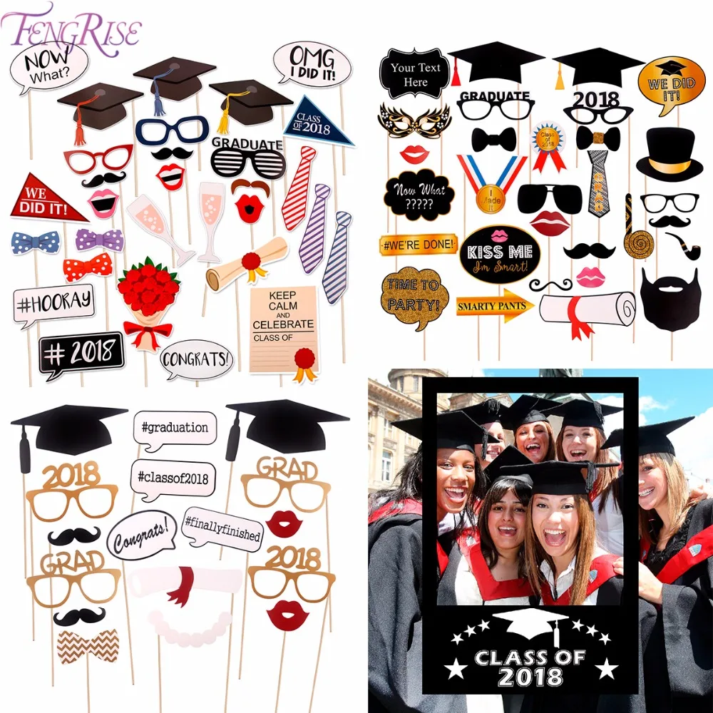 FENGRISE Выпускной 2018 Photo Booth Реквизит платье шляпа вечерние украшения град Congrats