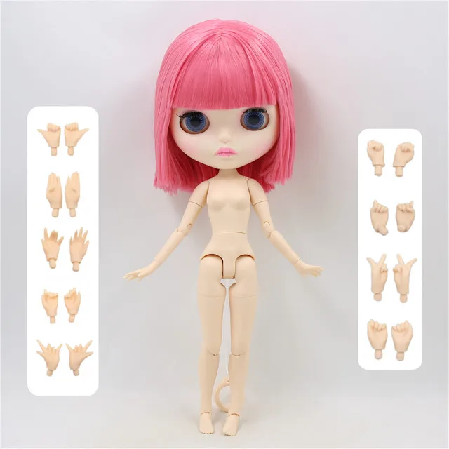 new matte face Ледяная фабрика blyth кукла игрушка шарнир тело белая кожа Лицевая панель матовое лицо BL2476 короткие розовые волосы 30 см, девочка подарок игрушка голая кукла - Цвет: new matte face