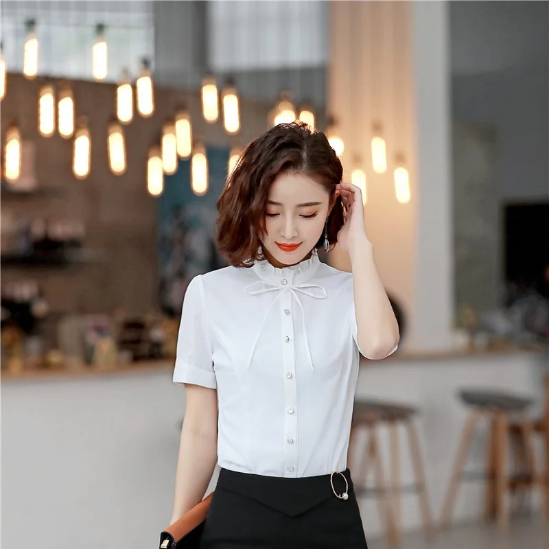 Женские блузки и рубашки с коротким рукавом деловые для офиса повседневная