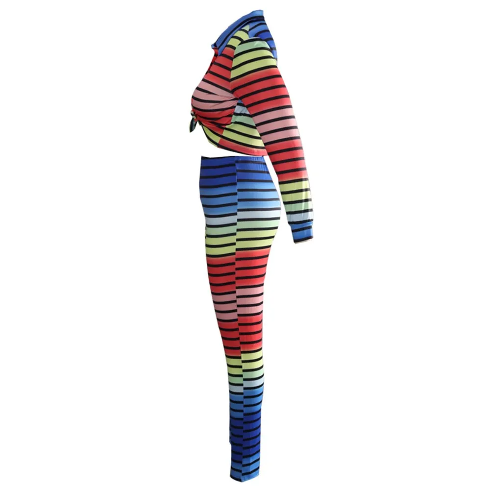 Комплект из 2 частей Для женщин Полосатый спортивный костюм с длинным рукавом