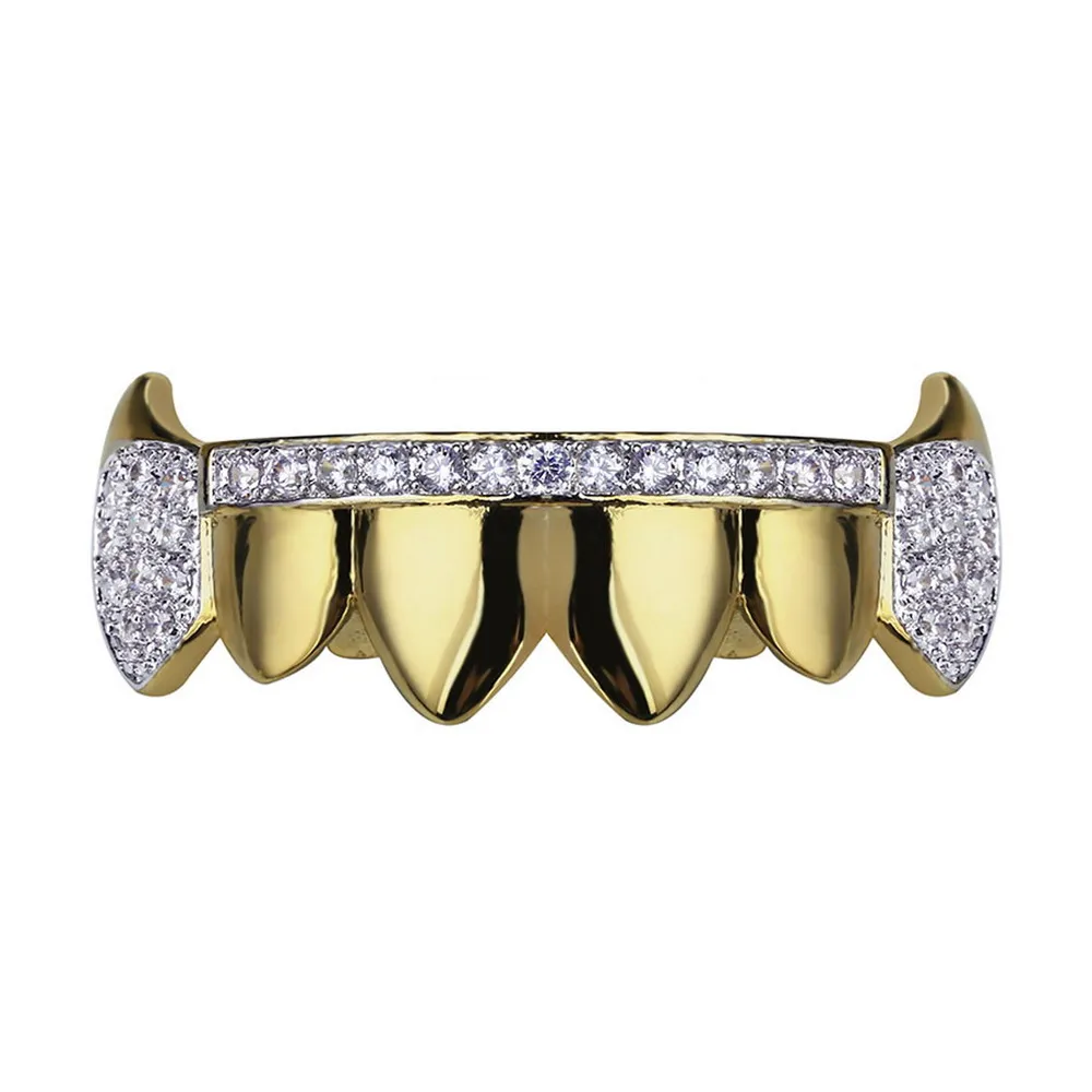Gold Silver TOPGRILLZ золото хип-хоп ЗУБЫ Grillz микро Pave кубический циркон сверху и снизу вампир зубы-клыки грили набор Holleween подарок для мужчин и женщин - Окраска металла: Gold Silver