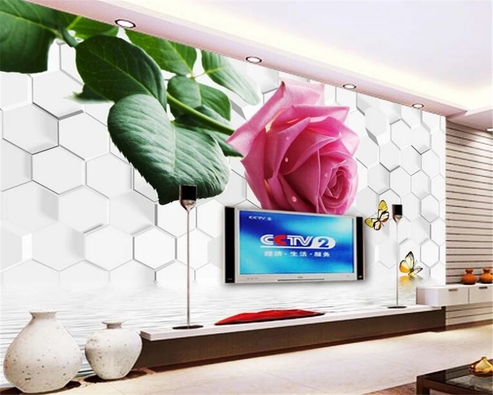 Beibehang пользовательские HD Высокое качество 3D обои розы отражение стерео ТВ фон для