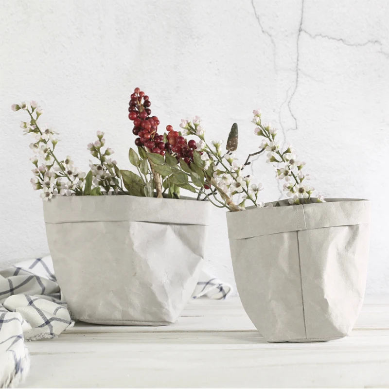 Моющиеся мешки для хранения крафт бумаги цветочный горшок Ins водонепроницаемая