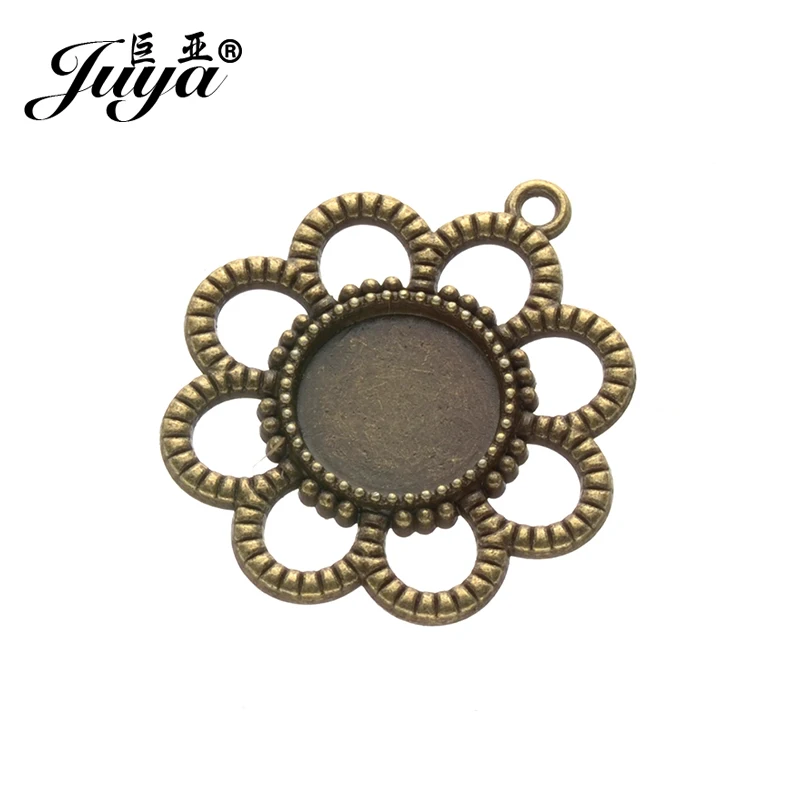 JUYA 6 шт./лот 12 мм круглые комплект Cameo Cabochon оправа гнездо пустой цветок подвеска