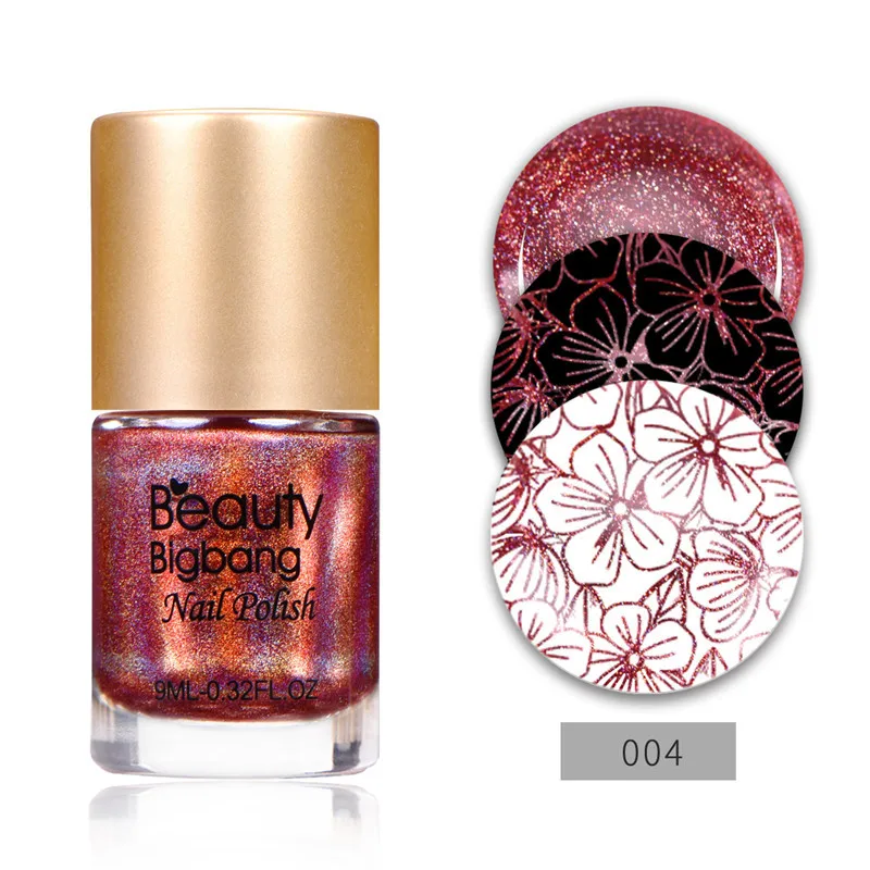 004 BeautyBigBang 9 мл голографический лак для стемпинга ногтей, лак для печати, лак для нейл-арта, стойкий лазерный лак для ногтей, Перманентный - Цвет: 004