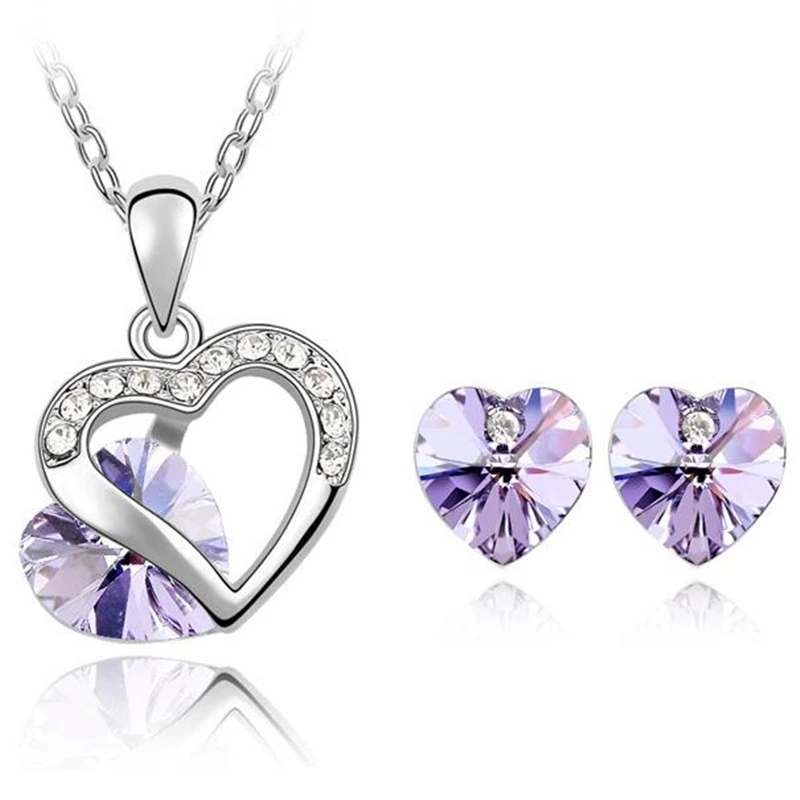 SHDEDE кристалл Swarovski сердце кулон ожерелье серьги гвоздики Свадебные вечерние Ювелирные наборы Подарки для женщин-4351