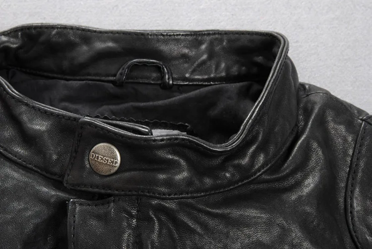 100% овчина 2014 модная мужская мотоциклетная куртка черная растительного дубления