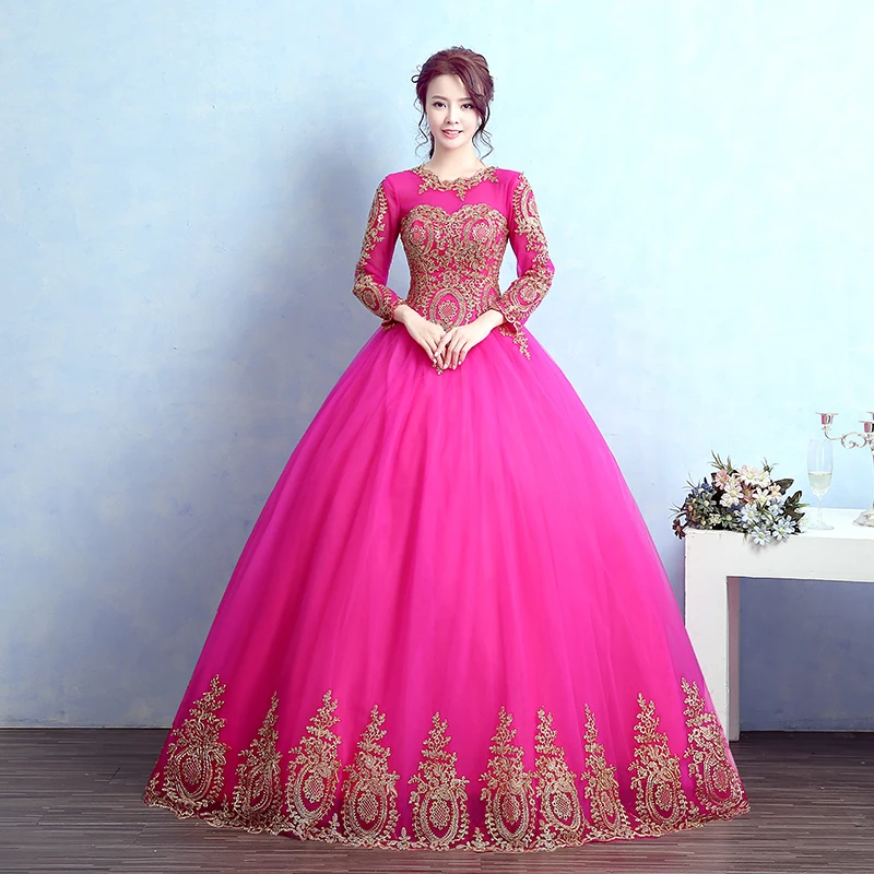 Fashion Vintage Sweet 2021 Free Shipping Lace Red Blue Black Wedding Dress Long Sleeve Plus Size Bridal Ball Gown Robe de Mariee | Свадьбы и