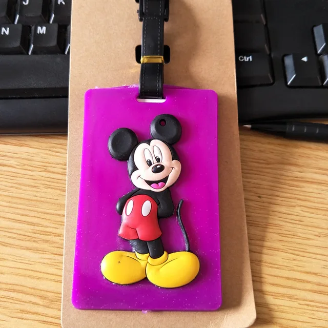 Disney мультфильм забор Микки Маус Минни чемодан ID адрес держатель багажные таблички на багаж переносная бирка дорожный Багаж ПВХ бирка - Цвет: Фиолетовый