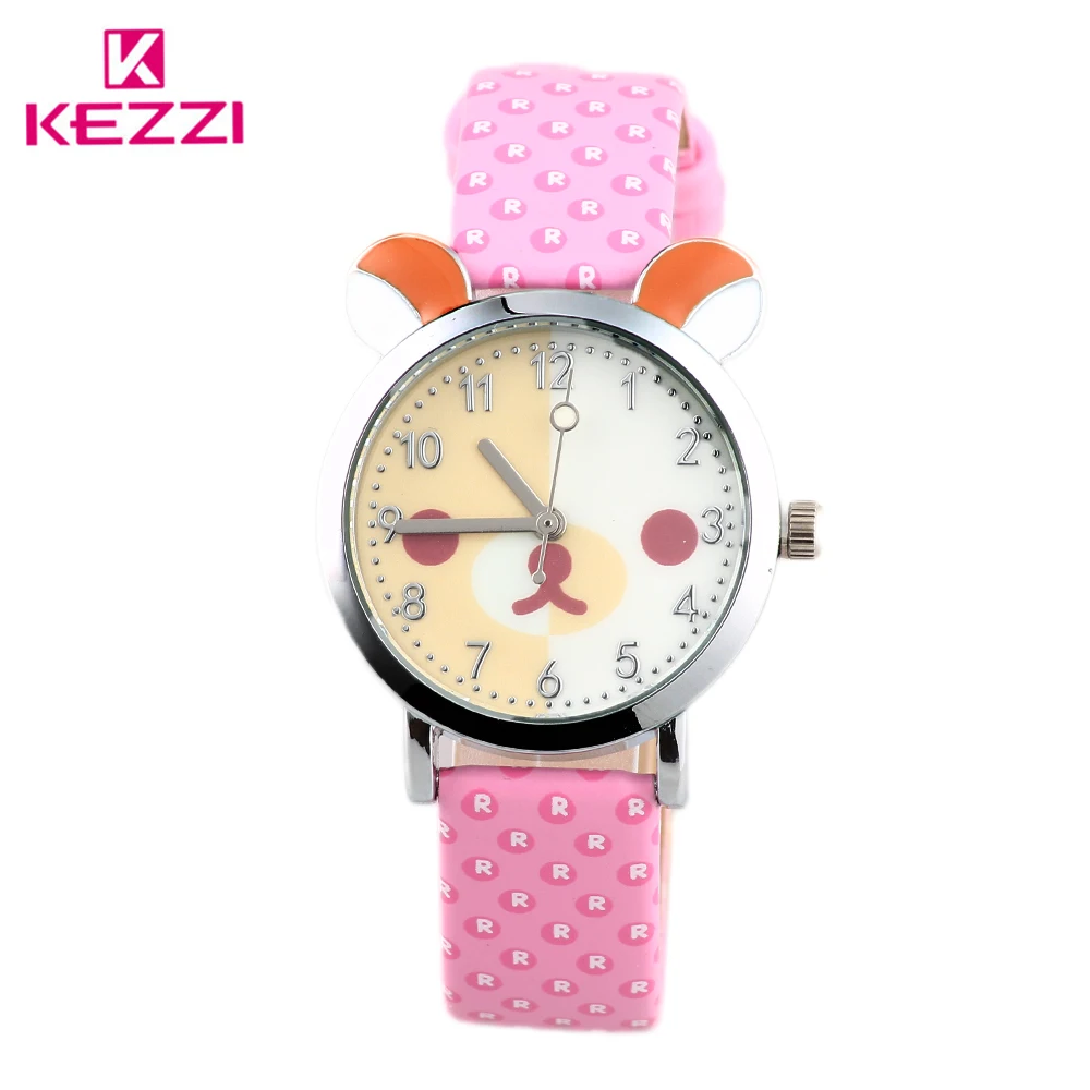 HongKong Brand KEZZI Cartoon Watch Diamond Cute Sweet Bear Hear Watches Leather Children Sport Girls Boys Woman Wristwatch | Наручные